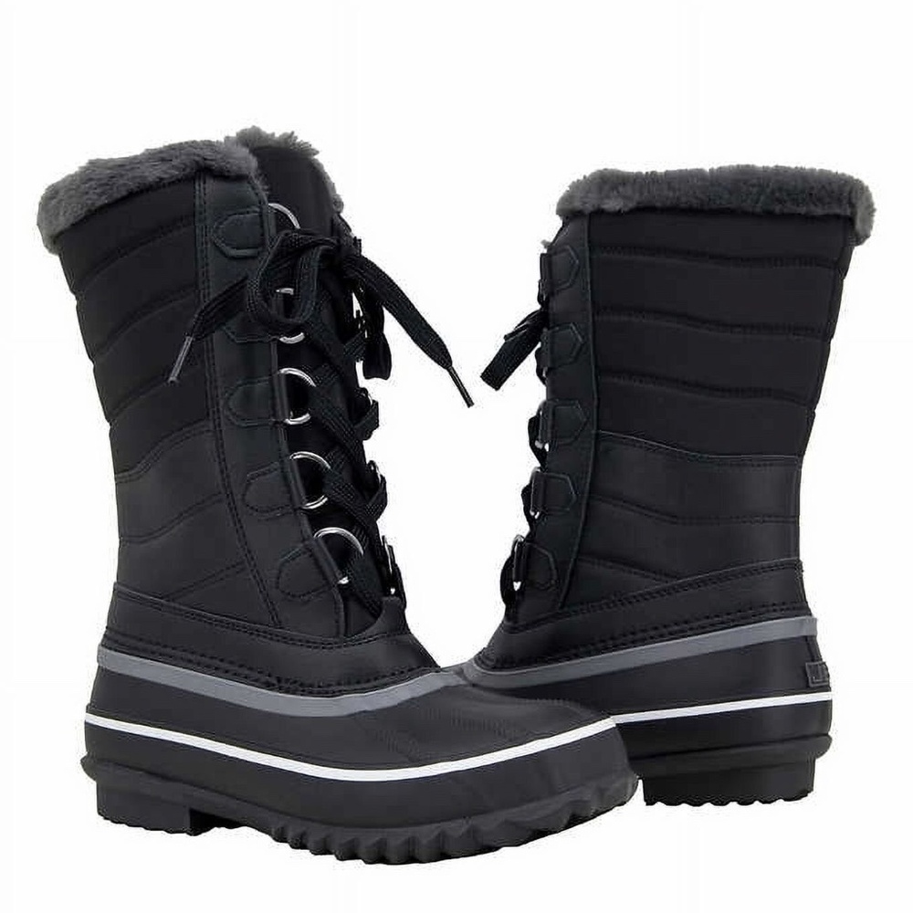 New JBU Sabine Ladies Water Resistant Winter Boot Black Lace Up Faux Fur Lace Up - Picture 7 of 7